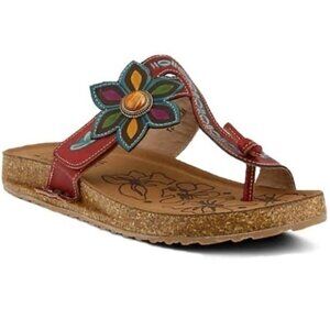 L’Artiste Spring Step Women’s 42 US 11 Red Green Leather Floral Thong Sandals